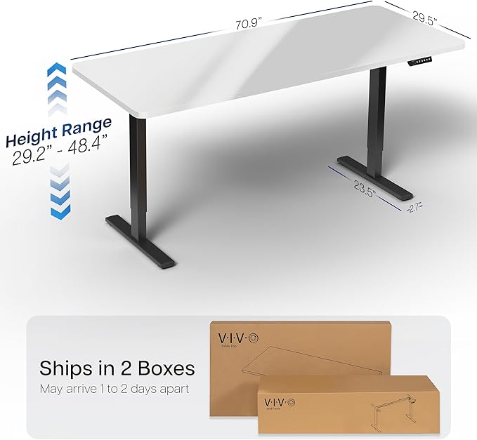 VIVO Electric Dry Erase 71 x 30 in Standing Desk, Memory Height Adjustment, 1B Series, Holds 220 lbs, Whiteboard Top Black Frame, DESK-KIT-1B7WE