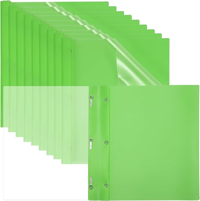 PATIKIL Plastic Report Covers with Prong, 10 Pcs 80 Sheet Clear Front Presentation Binders with 3 Metal Prong Fasteners Report Folder for Resume Documents Files Letter, Grass Green