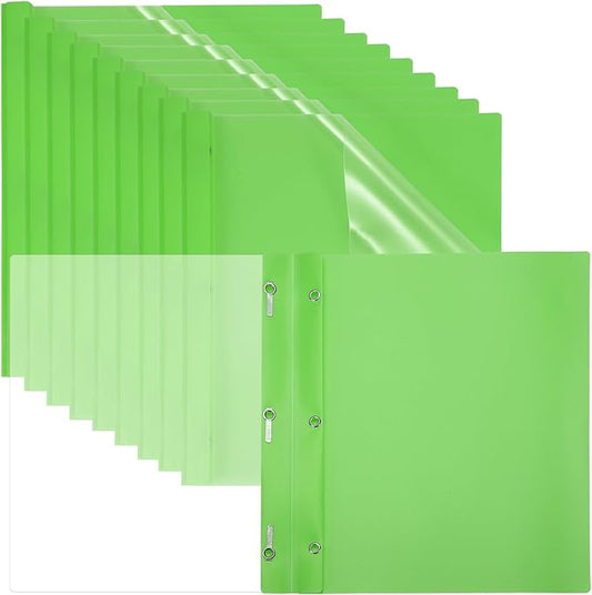 PATIKIL Plastic Report Covers with Prong, 10 Pcs 80 Sheet Clear Front Presentation Binders with 3 Metal Prong Fasteners Report Folder for Resume Documents Files Letter, Grass Green