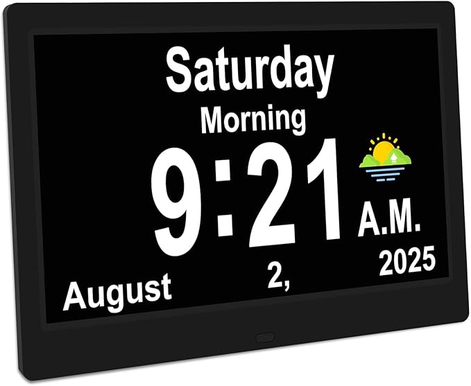 SSYA Dementia Clocks with Day and Date for Seniors,13 Alarms Custom Reminders, Extra Large Digital Calendar Clock for Elderly. (Black)