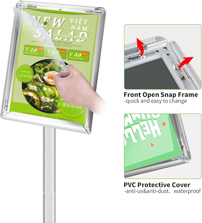 INNOVSIGN 3Packs Heavy Duty Adjustable Pedestal Poster Sign Stand, 11x17 Aluminum Open Floor Standing Sign Holder for Vertical and Horizontal View Display, Silver
