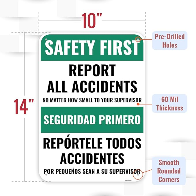 1PC Safety Sign, 14 x 10 Inches - Aluminum - Safety Decorations Posters For Workplace - Bilingual Spanish