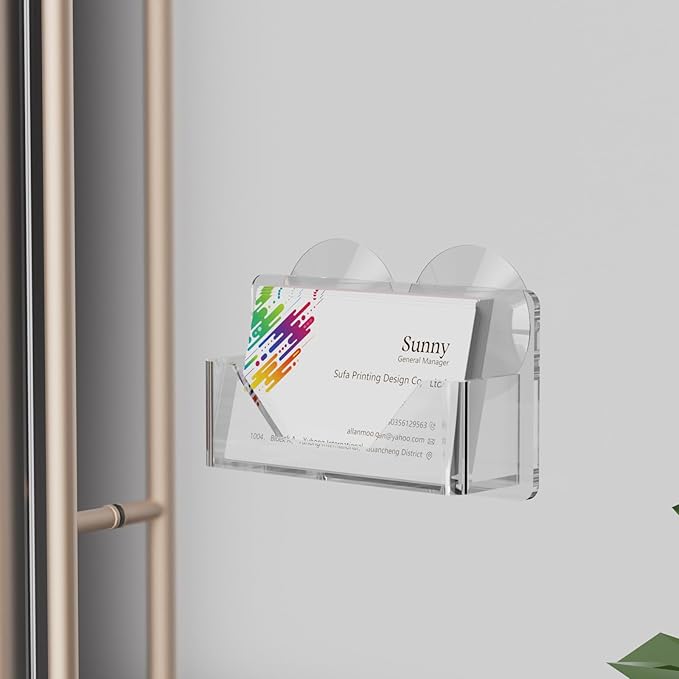 PecMuikee Window Mount Business Card Holder with Suction Cups，Clear Acrylic Business Card Display Stand,Multiple Business Card Holders for Office, Exhibition, Home, Restaurant 1Slot 2 Pcs