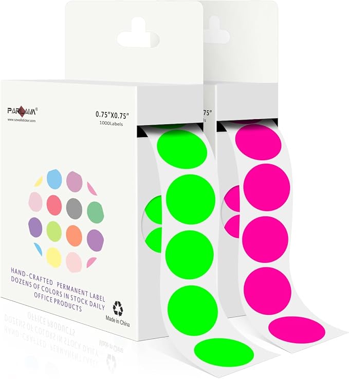 PARLAIM 2 Rolls 2000PCS 3/4" Round Circle Color-Code Dot Stickers,2 Color Style Colorful Coding Label Sticker for Home Office Classroom (Fluorescent Green+Fluorescent Pink)