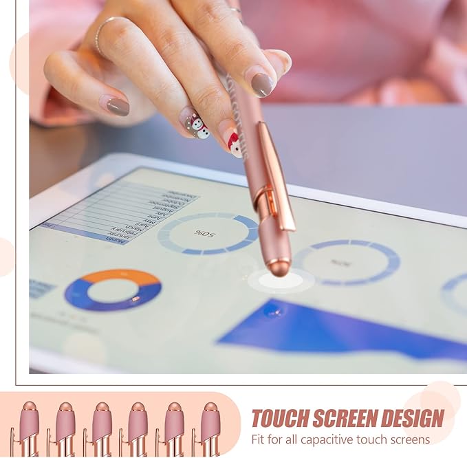 Zonon 12 Pcs Inspirational Pens Bulk Funny Ballpoint Pen with Stylus Tip Motivational Gifts for Valentine's Day Teacher Coworkers Nurse School Office Supplies(Rose Gold,Boss Lady)