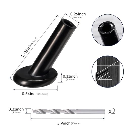 RiaYer 20 Pack 30 Degree Angle Protective Sleeves, Black Cable Railing Corner Protector Sleeve Beveled for 1/8" Wire Rope, T316 Marine Grade Cable Railing Kit with Two Drill Bit for Wood Posts HF039B