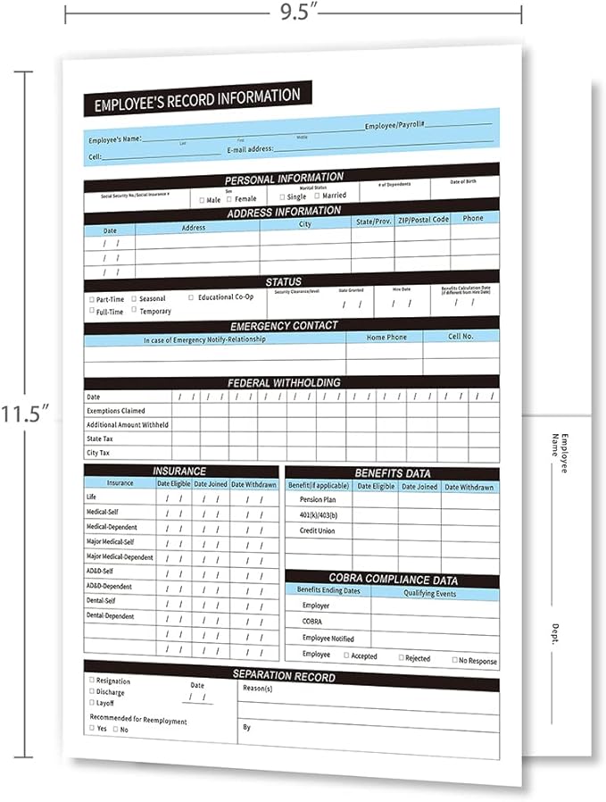 FENTASY Employee Record Folders - Confidential, High-Capacity, and Durable - Preprinted Pack of 25