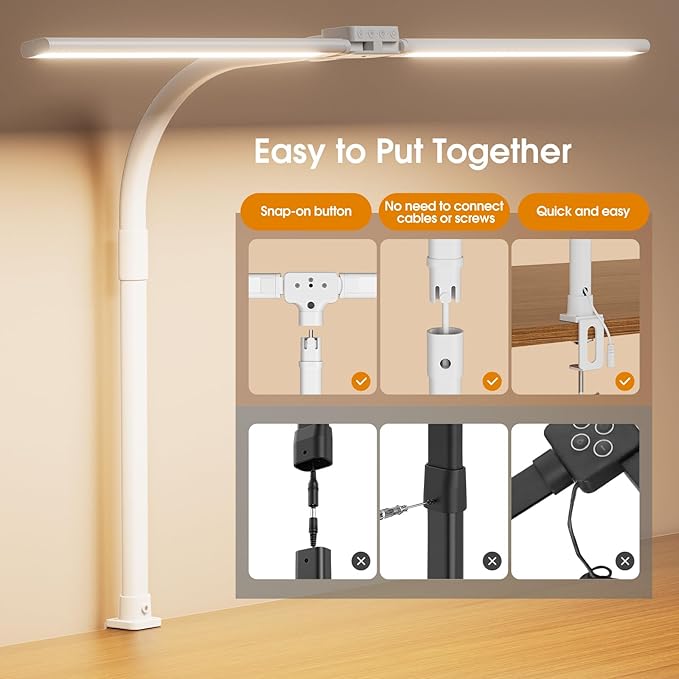 SIBRILLE LED Desk Lamp for Home Office - Eye-Caring Computer Desk Light with Clamp, Adjustable Work Lamp with Color Changing, Dimmable Double Head Monitor Light with Gooseneck, White