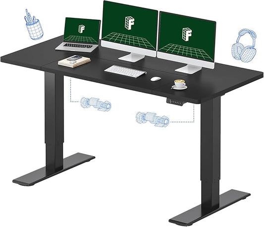 FLEXISPOT 63x28 Inch Large Dual Motor Electric Standing Desk, Black - Computer Desk with Memory Controller, Home Office Desk with Splice Board