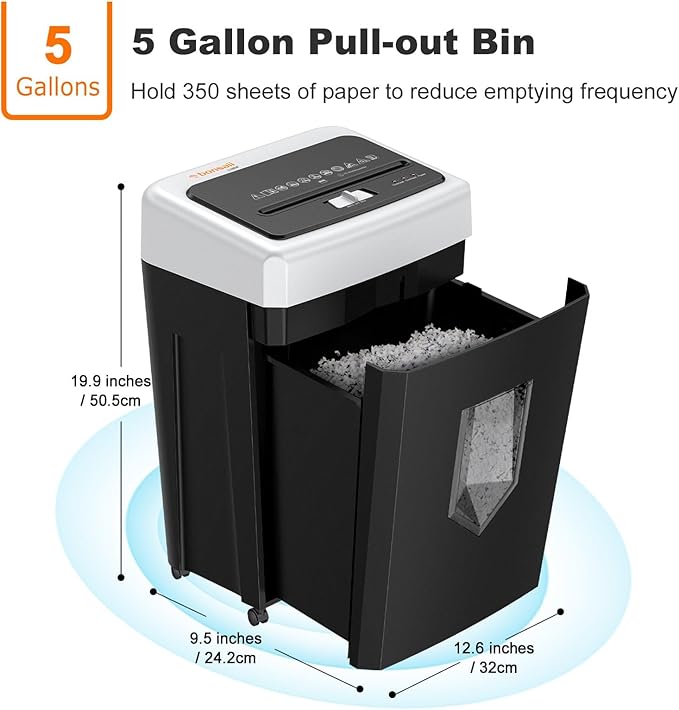 Bonsaii 15-Sheet Office Paper Shredder, 40-Minute Home Office Heavy Duty Shredder, Crosscut Shredders for CD, Credit Card, Mails, Staple, Clip, Anti-Jam System & P-4 High Security & 5 Gal Pullout Bin