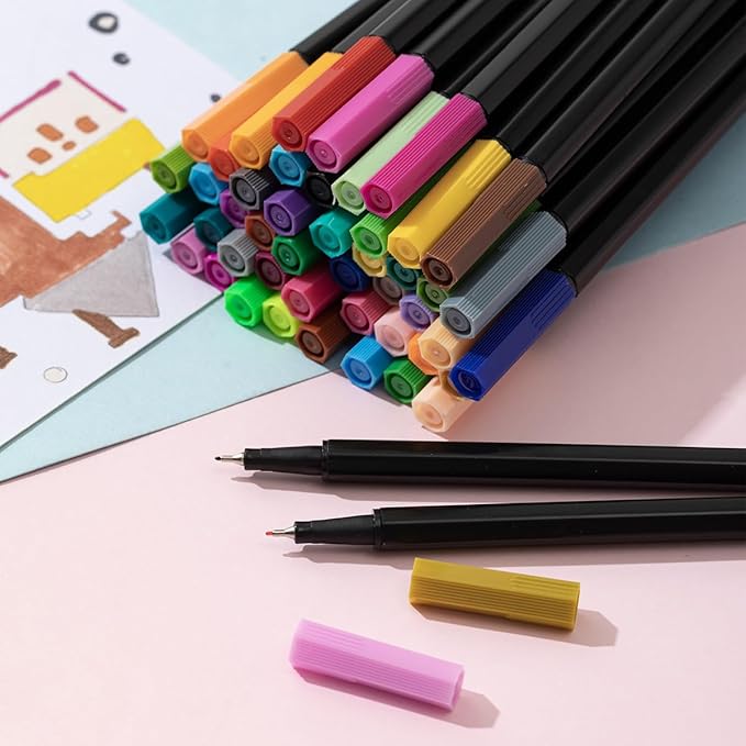 Vigorizon Fine Line Marker Pens - 48 Vibrant Colors, Fineliner Pens Fine0.4mm Ultra-Smooth Writing for Art, Design, Note-Taking & Doodling and Office Supplies