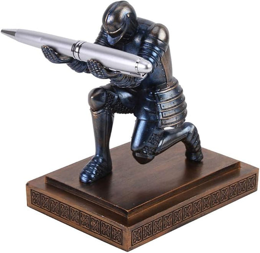 Amoysanli Knight Pen Holder Desk Organizers and Accessories Desk Decor Resin Pen Holder as Gift with a Cool Pen for Office and Home (Blue)