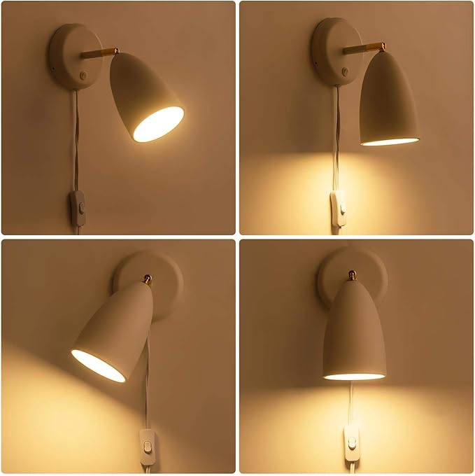 Ahaloye Set of 2 White Wall Sconce Finished Rotatable Simplicity Wall Mount Lighting Fixture for Bedroom Living Room,Plug-in or Hardwire