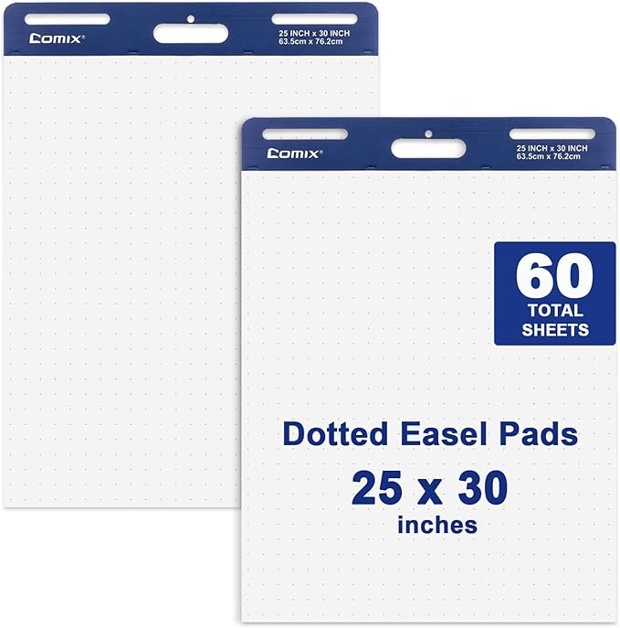 Comix Sticky Dotted Easel Pad, 25 x 30 Inches Anchor Chart Paper for Teachers, Large Self Stick Dot Grid Easel Paper, 30 Sheets/Pad, 2 Pads/Pack