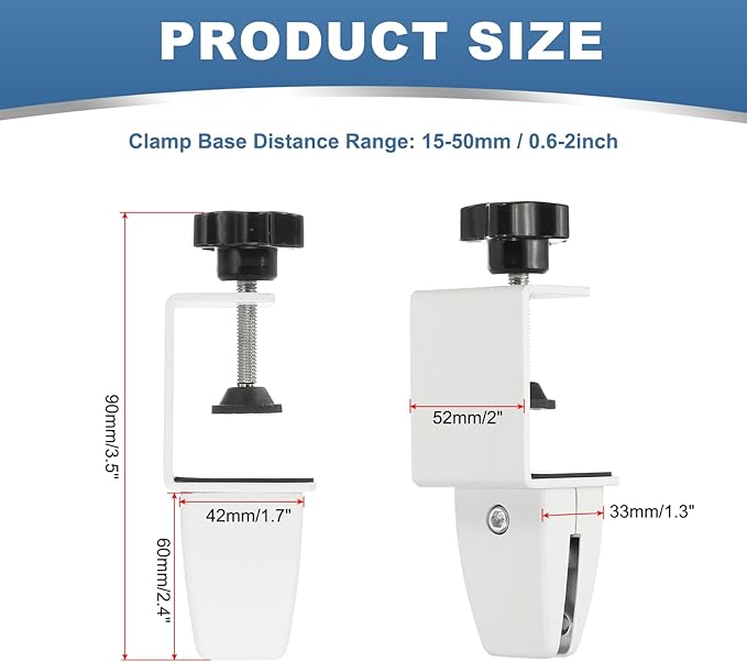 PATIKIL 6 Pcs 1/8" to 1/2" Adjustable Desk Divider Partition Clips, Aluminum Sneeze Guard Support Clamps Desktop Divider Clips for Offices Stores,Counter Privacy Panel,White