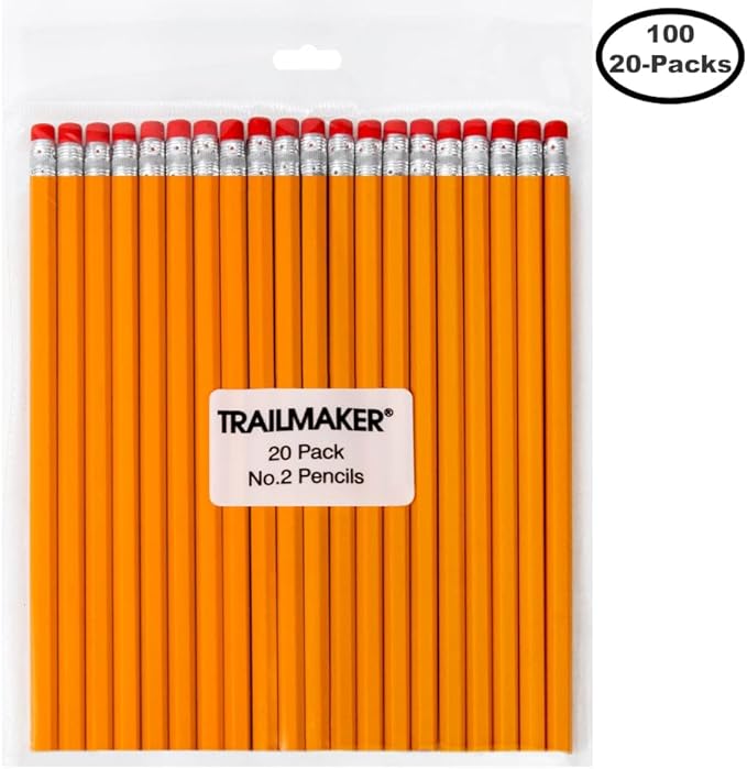 Trail maker Unsharpened Yellow Pencils in Bulk for School, Office Supplies | Bulk Wood Cased #2 HB Pencils (100 20-Packs)
