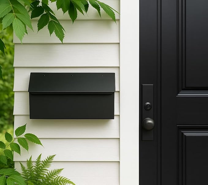 NACH Black Long Wall Mount Mailbox, Rust Resistant Metal Mailbox, Mailboxes for Outside Wall Mount, Outdoor Mailboxes, 15x3.5x7.5 inch, MB-6999BLK