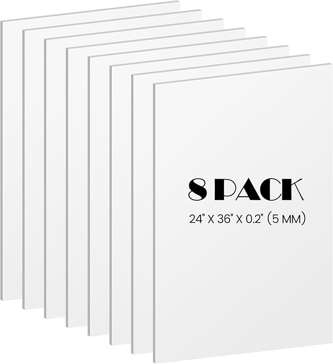 Elcoho 8 Pack White Foam Board, 24 x 36 Inch Acid-Free Foam Core Board, 5mm Thick Double Sided White Poster Boards for Presentation Art Display Office School Projects Crafting Sign Making