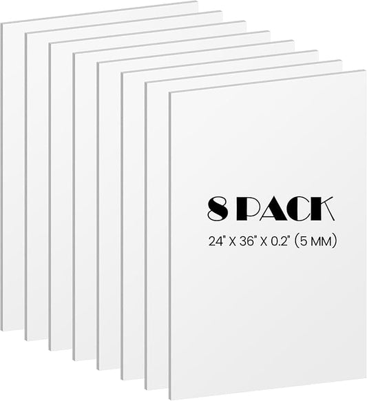 Elcoho 8 Pack White Foam Board, 24 x 36 Inch Acid-Free Foam Core Board, 5mm Thick Double Sided White Poster Boards for Presentation Art Display Office School Projects Crafting Sign Making