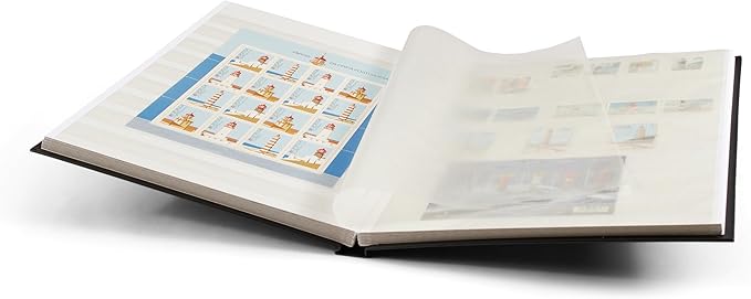 LIGHTHOUSE – “BASIC” Hard Cover Stockbook for Stamps – 32 White Cardstock 9”x12” (A4) Pages with Glassine Strips - Blue