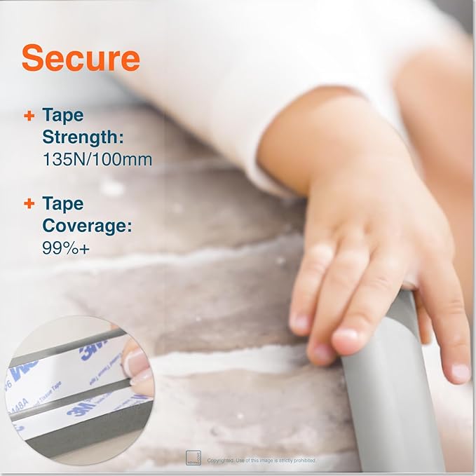 Roving Cove HeftyFit Edge Corner Protector Baby Proofing (Large 15ft Edge 4 Corners), Heavy-Duty, Soft NBR Rubber Foam, Furniture Fireplace Safety Bumper Guard, 3M Adhesive, Stone Grey