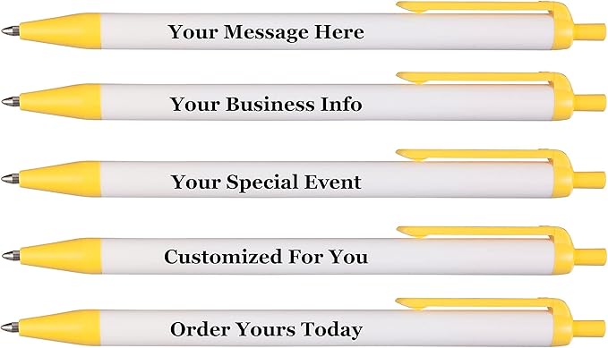 RevMark Personalized Ballpoint Pen, Custom Printed Name, Business or Event Information, Timeless Advertising, USA Made Pens, Promotional Marketing, Smooth Black Ink, Bulk Pack (Yellow,100 Ct)