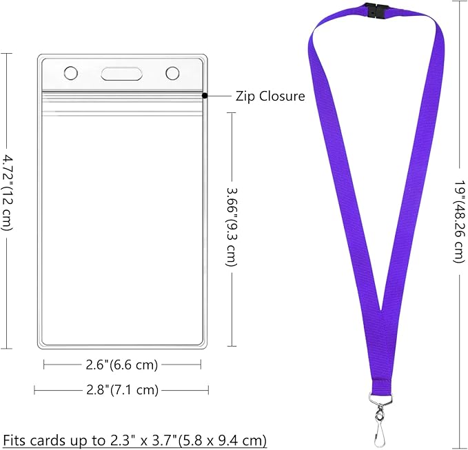 12-Pack Purple Breakaway Lanyards with Waterproof Badge Holders, Polyester Neck Straps for ID Cards, Events, Office, and Schools