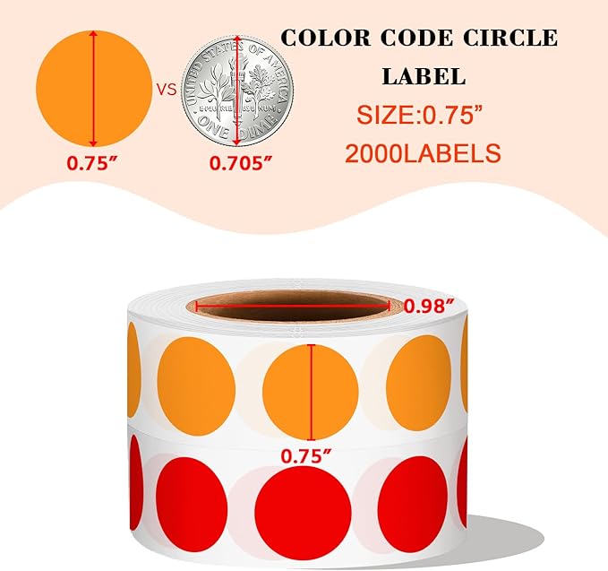 PARLAIM 2 Rolls 2000PCS 3/4" Round Circle Color-Code Dot Stickers,2 Color Style Colorful Coding Label Sticker for Home Office Classroom(Orange+Red)