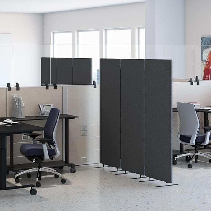Stand Up Desk Store ReFocus Freestanding Noise Reducing Acoustic Room Wall Divider Office Partition (Ash Grey, 23.6" x 66", Zippered Extension Panel)