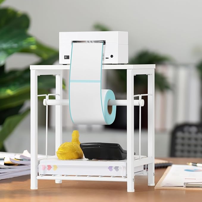 smusei Label Holder Thermal Printer Sticker Stand Label Roll Holder for Rolls and Fan-Fold Labels, Desktop Printer Holder Label Roll Dispenser for Small Business, Home Office Supplies, White