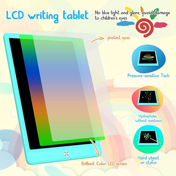 BUKEBU LCD Writing Tablet Doodle Board,12.5 inch Colorful Drawing Pad,Electronic Drawing Tablet, Drawing Pads,Travel Gifts for Kids Ages 3 4 5 6 7 8 Year Old Girls Boys (Blue)