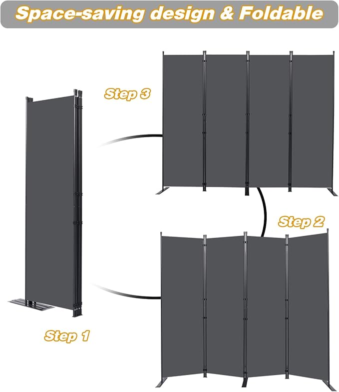 CHOSENM Wall Divider, 4 Panel Room dividers and Folding Privacy Screens with Wider Support Feet, 6 Ft Portable Privacy Screen for Room Separator, 88" W X 71" H, Grey