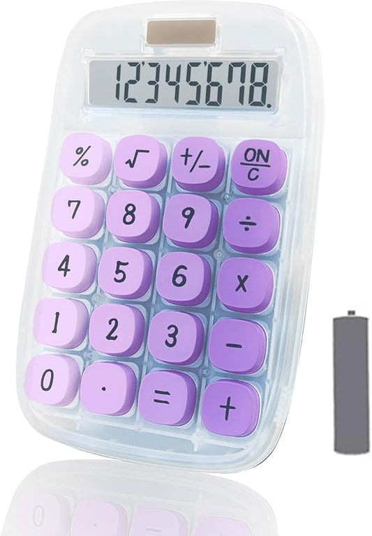 BTSEYAW Mechanical Switch Calculator, Purple Calculator with Large LCD Display 8 Digit Tilt Screen and Big Button for Teachers Students Basic Office (Transparent and Purple)