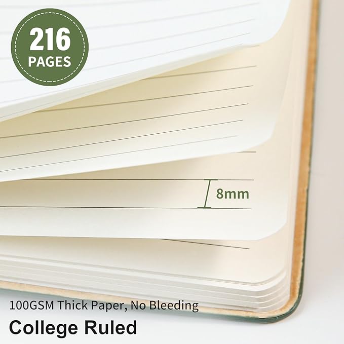 TSFPapier Lined Journal Notebook for Work College Ruled Note Book 5.79"x8.27" A5 PU Leather Daily Journaling 216 Pages for Women Men Writing Home School Supplies Business (A5 Lined 216pages, 2 Pack-Red/Darkgreen)