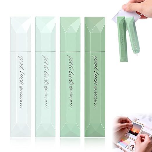4Pcs Double Sided Tape Pens, 2025 New Multipurpose Double Sided Tape Roller for Scrapbooking, Gift Wrapping, Photo Mounting (Green)