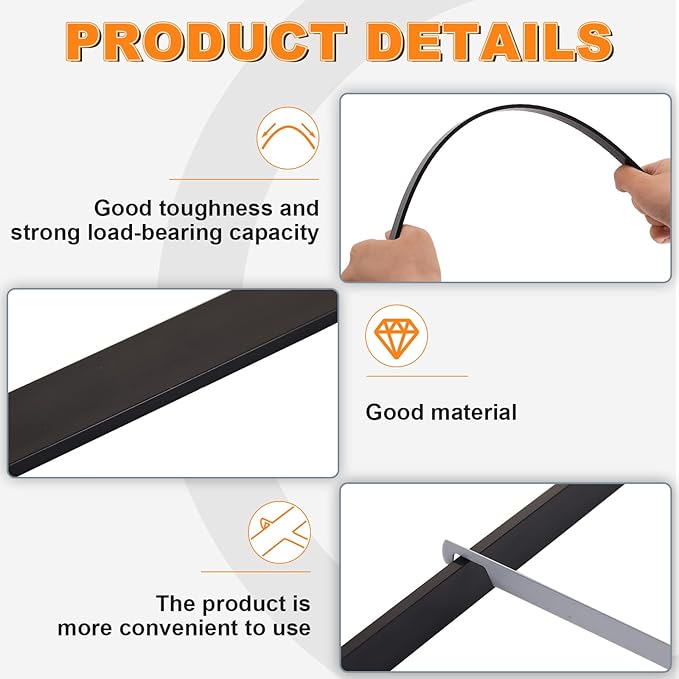 Epakh 4-Piece PVC Black Hanging File Folder Rails with 8 Clips, 1 x 0.75 x 0.75 Inches (Hooks), 15.75 x 0.59 x 0.13 Inches (Rails), Office, Home Use