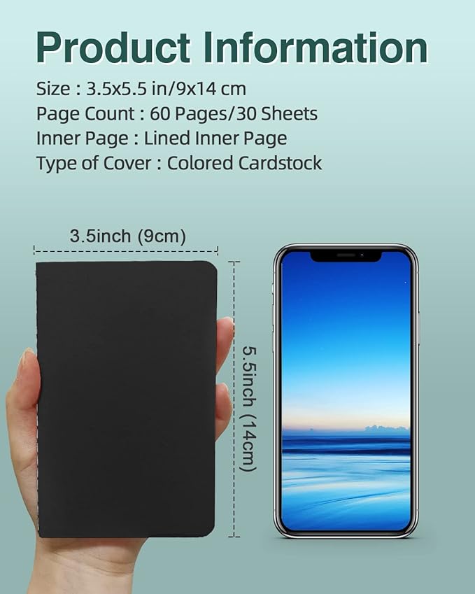 Lzerking Mini Notepads Bulk 36 Pack Small Journal Pocket Notepad-Black Cover Notebooks 3.5 x 5.5 Inches, 30 Sheets/60 Pages, for Kids to Writing