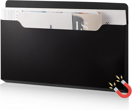 Feifeiya Magnetic Pocket File Holder Large File Folder Organizer Paper Mail Letters Holder Wall Hanging Office Supplies for Refrigerator Whiteboard Cabinets(13.8 x 8.3 Inch,Horizontal,Black)