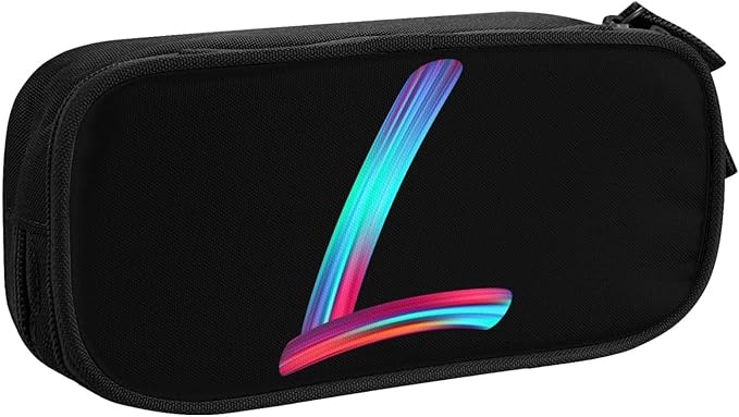 Pazacon Cute Initial Pencil Case for Kids Students, Large Capacity Pencil Pouch for Boys Girls, Letter Design Pencil Box Pen Bag Office Stationery Organizer, Rainbow Letter L