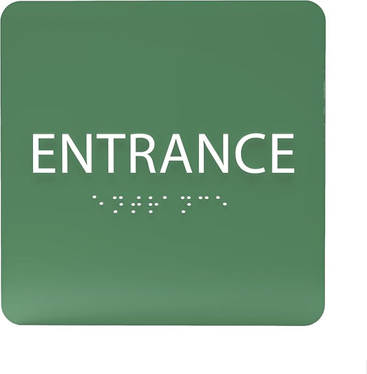 ADA CENTRAL SIGNS - 6" X6" Entrance Sign - ADA Compliant Tactile Graphics Grade 2 Braille Text Acrylic Wall Sign - Entry, Way in, Access Signs for Office, Hotel, Schools, Apartment, and Restaurants