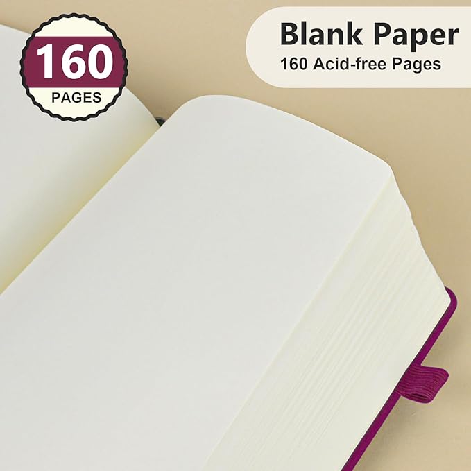 PERCUN Blank Journal Ntebook for Men & Women, 160 Pages Blank Journals for Writing, Drawing,Sketch Book,5.9" x 8.5" Leather Sketchbook, Unlined Notebook for Work, School, Art (Burgundy)