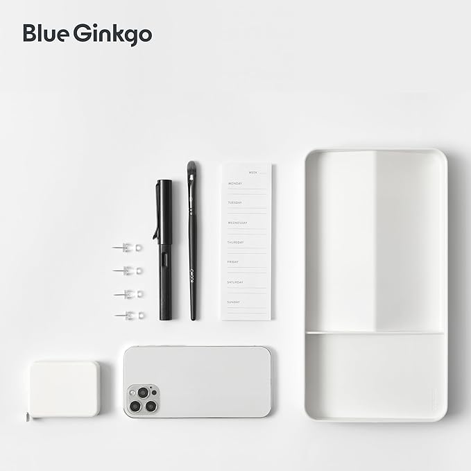 BLUE GINKGO Desk Tray – Korean-Made Organizer for Notes, Pens, Pencils, and Accessories (Double-sided, White)