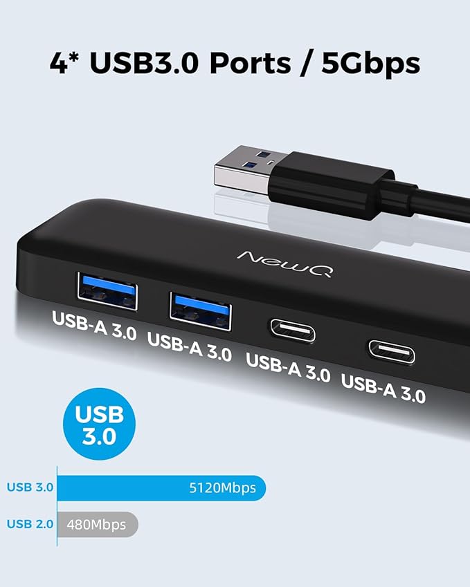 Dual USB C USB A 3.0 Hub: 4 Ports USB Hub with 2* USB-C 3.0 and 2* USB-A 3.0, Ultra Slim Portable USB Splitter Adapter for Laptop, PS4, Flash Drive, HDD, Xbox, Printer, Keyboard, Computer Accessories