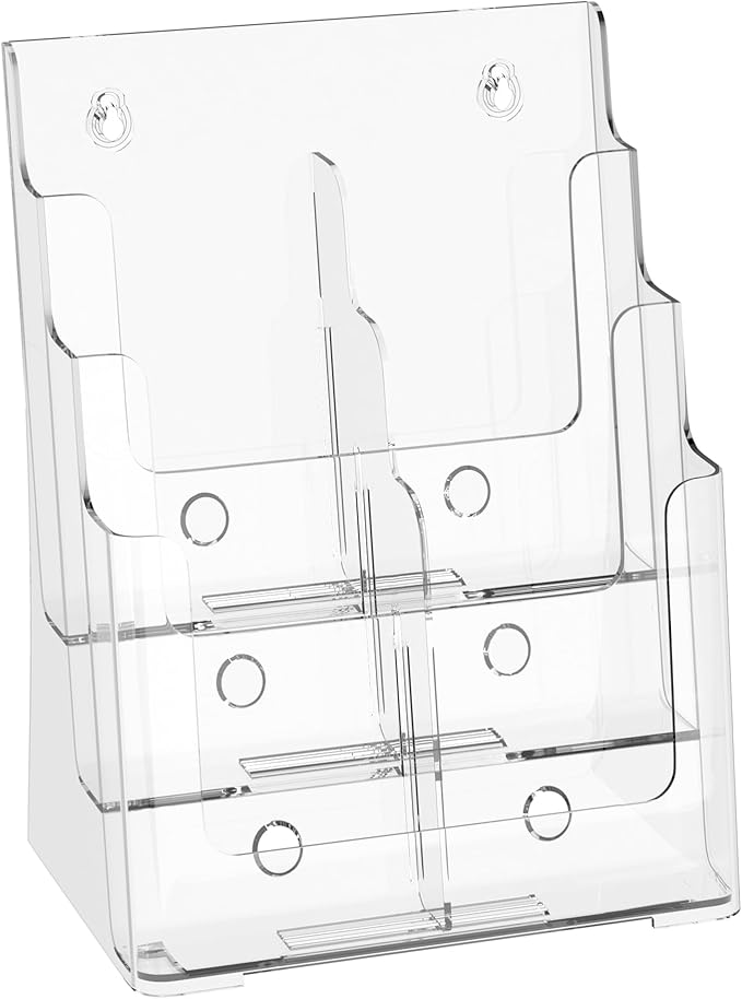 zavekia 3 Tier Acrylic Brochure Holder 8.5 x 11 inch, Clear Literature Organizer Magazine Stand with Removable Divider for 4 x 9 inch Brochures,Magazine Holder,Flyer Holder