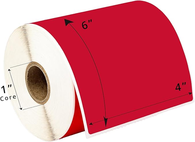 HOUSELABELS 4" x 6" Red Shipping Labels on 1" Core Compatible with Zebra and Rollo Printers, 30 Rolls / 250 Labels per Roll