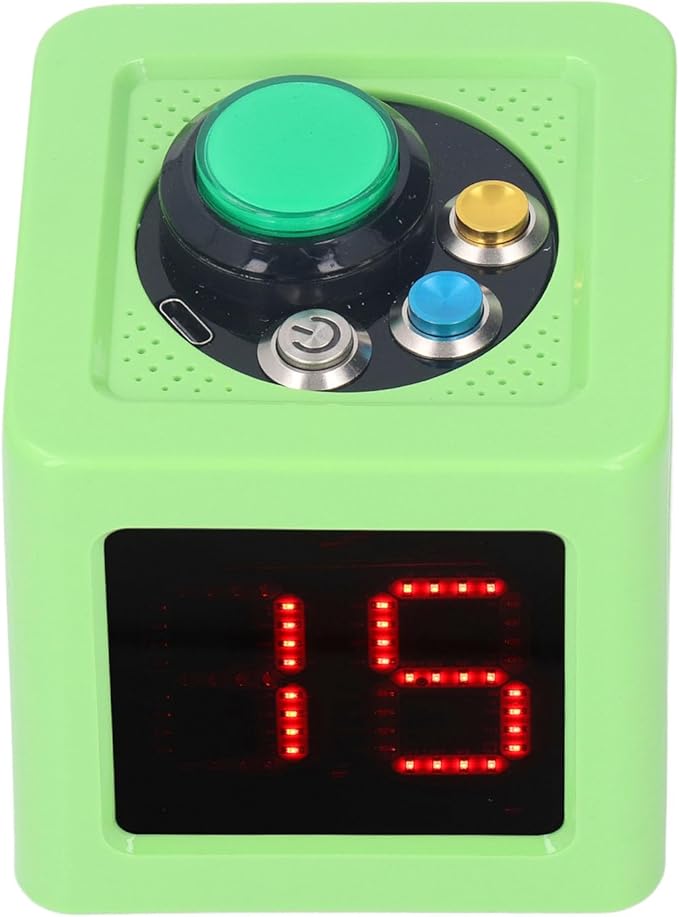 Green Rechargeable Cube Timer 1.4 Inch 4 Sided LED Digital Countdown Clock Stopwatch US Plug 100-240V for Recreational Games Study Meeting