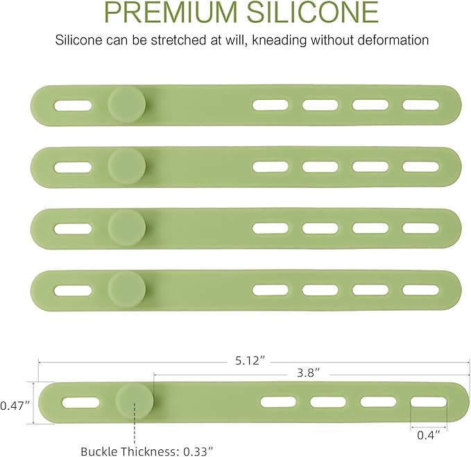 Donruby 24Pcs Silicone Cable Ties - Reusable & Washable with Locking Buckles, Adjustable Fastening Cable Management Straps, Multi-Purpose High Elasticity Cord Organizer (Matcha Green)