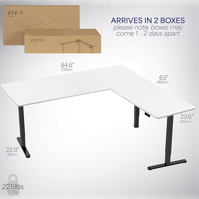 VIVO Electric Corner 84 x 63 inch L-Shaped Standing Desk, Memory Height Adjustment, White Top Black Frame, DESK-E3CTBW-84