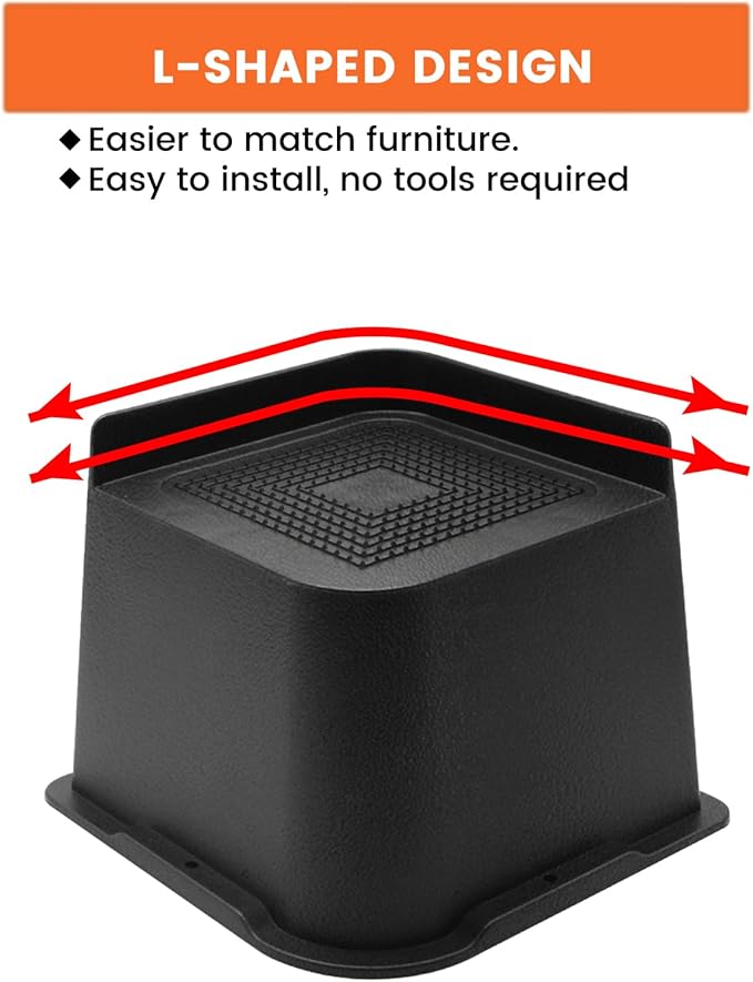 MXMZHXU Bed Risers 2 inch, 3 inch, 4 inch, 6 inch or 8 inch Heavy Duty Furniture Risers, Up to 6000 Lbs L Shaped Design Bed Lifts Blocks for Couch Desk Sofa Table (Black, 6 Inch 8 Pack)