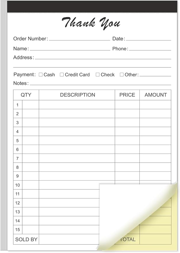 Thank You Receipt Book - 5.5" x 8.5" Cardboard 2-Part Carbonless Sales Invoice Book, 50 Sheets Invoice Pad with Cardboard for Small Business